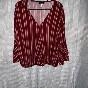 Discreet Maroon and Ivory Striped Blouse